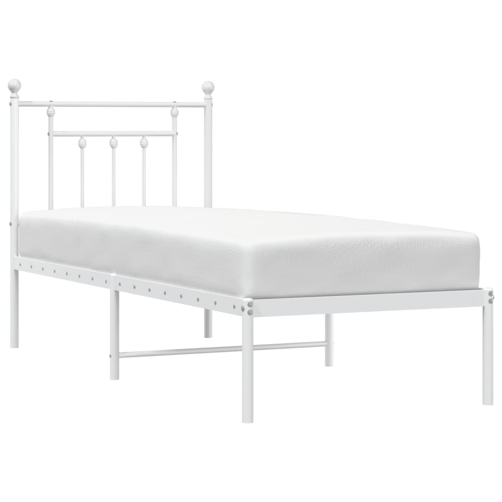 vidaXL Metal Bed Frame without Mattress with Headboard White 75x190 cm Small Single