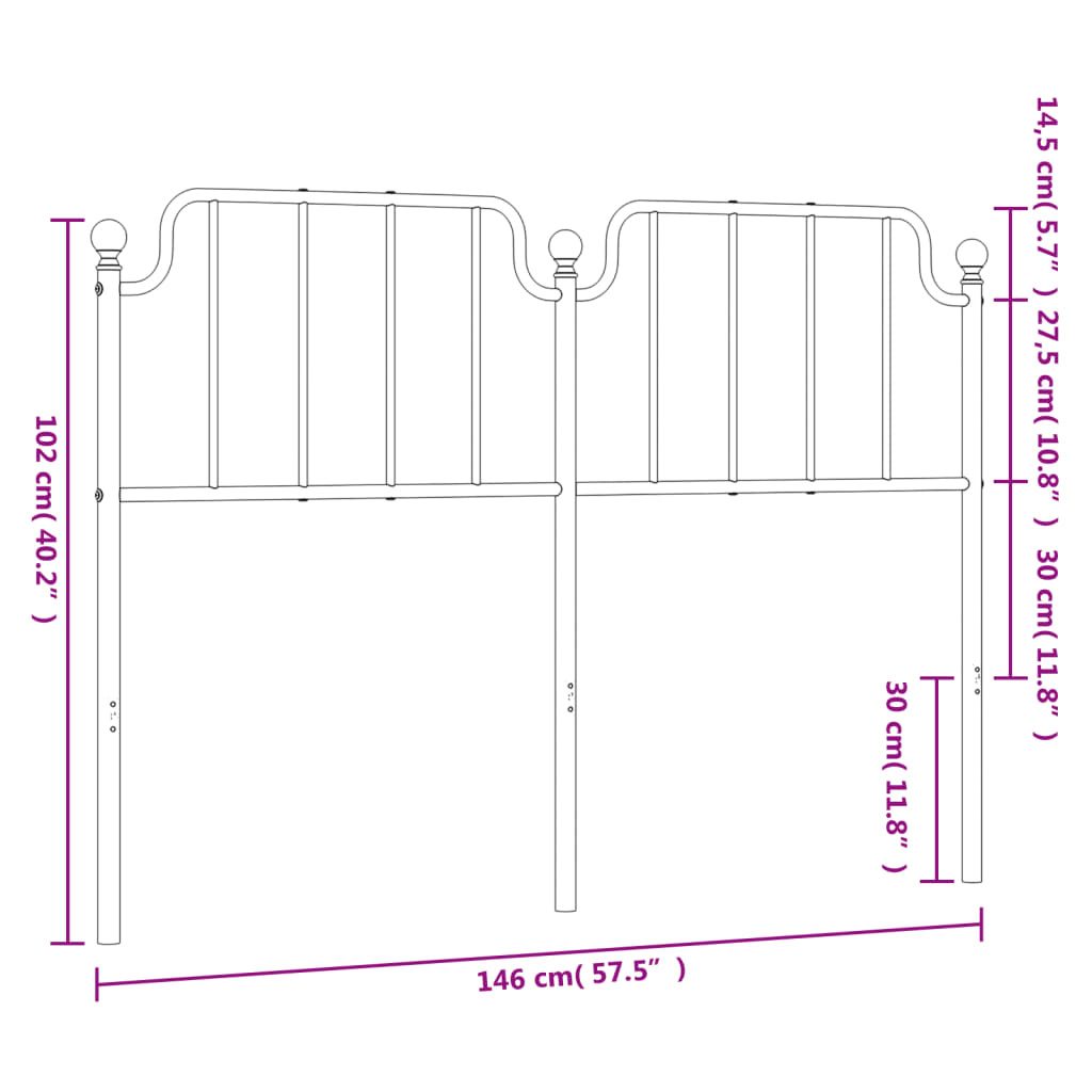 vidaXL Metal Headboard White 140 cm