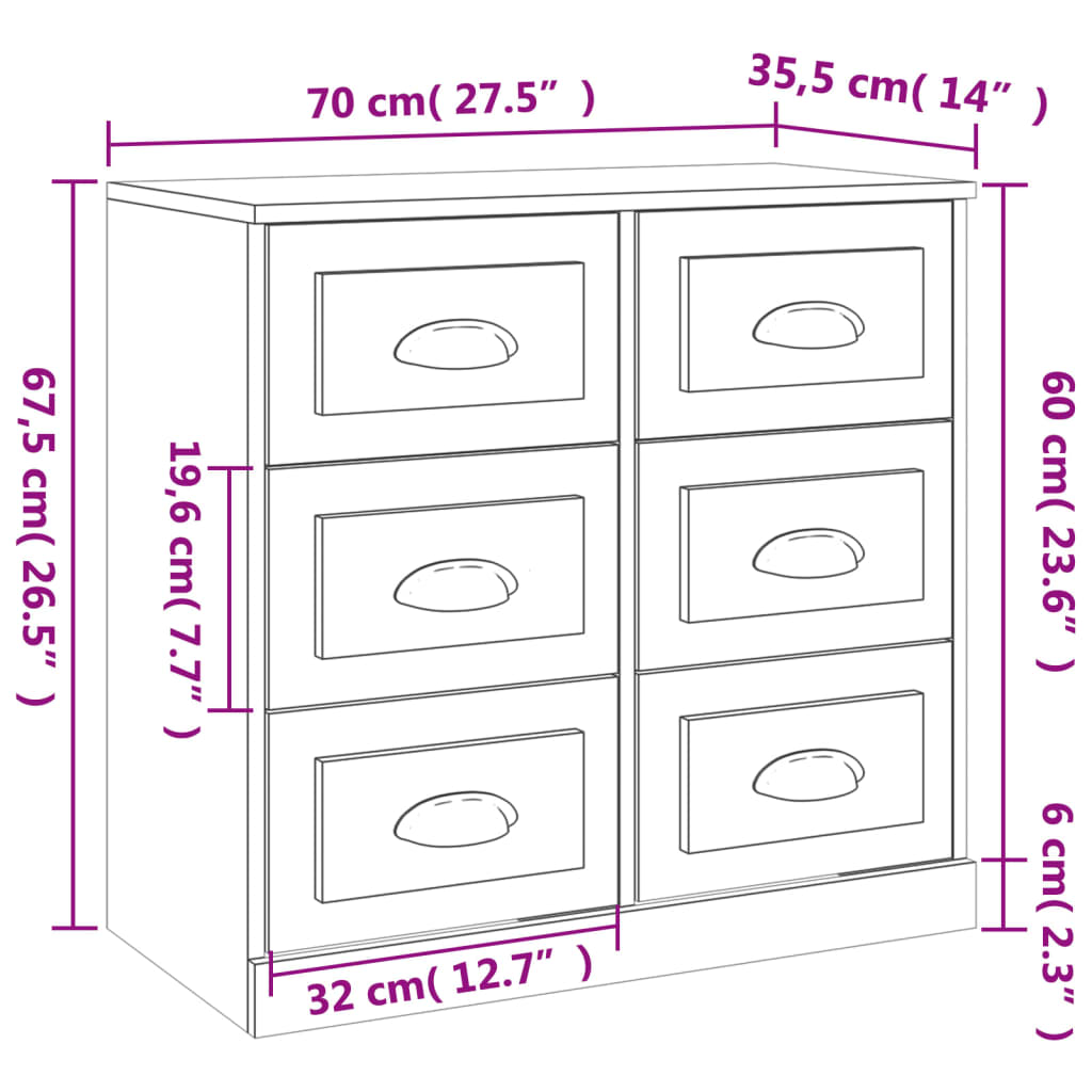 vidaXL Sideboards 2 pcs High Gloss White Engineered Wood