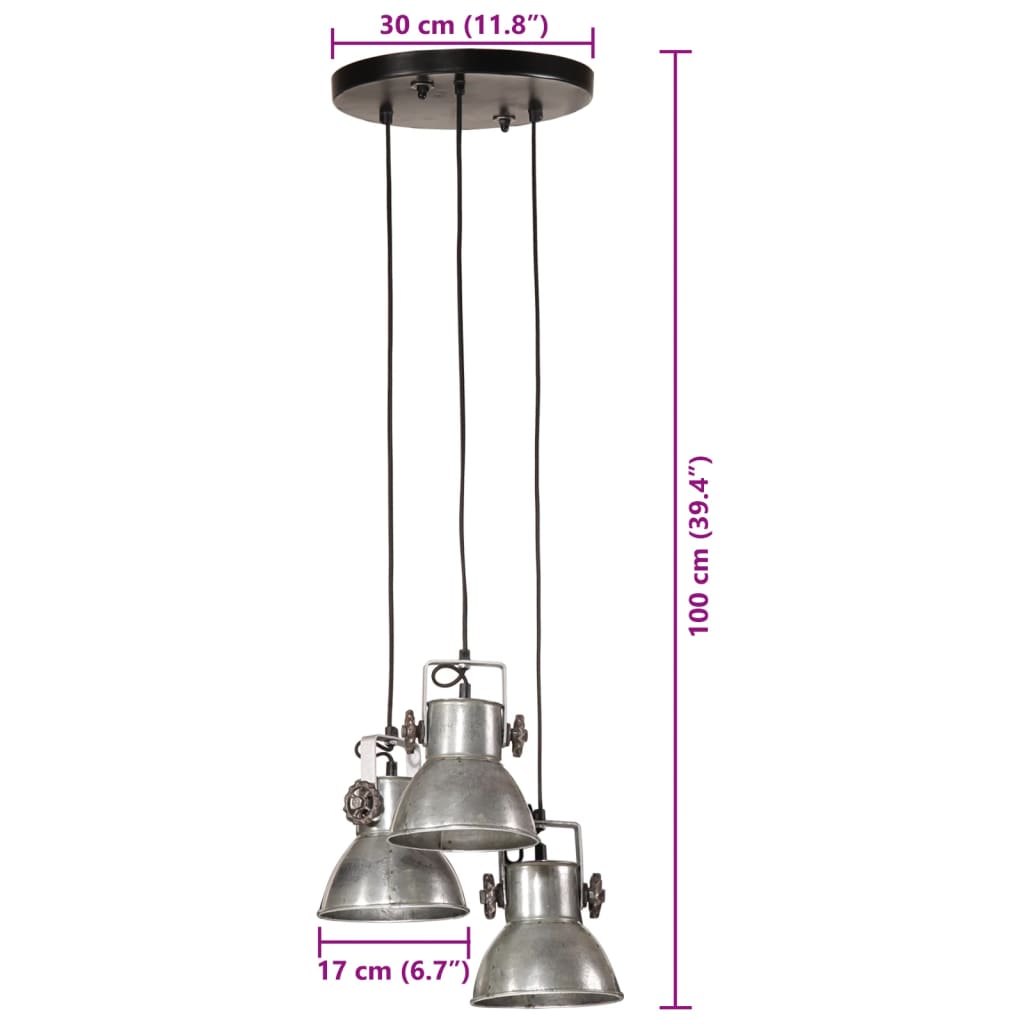 vidaXL Hanging Lamp 25 W Vintage Silver 30x30x100 cm E27