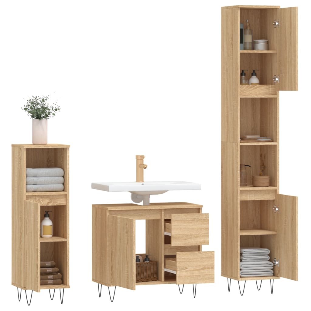 vidaXL 3 Piece Bathroom Furniture Set Sonoma Oak Engineered Wood