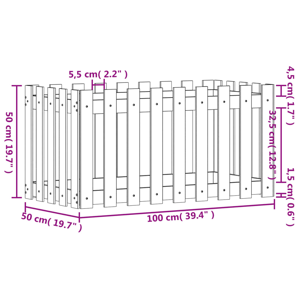 vidaXL Garden Raised Bed with Fence Design White 100x50x50 cm Solid Wood Pine