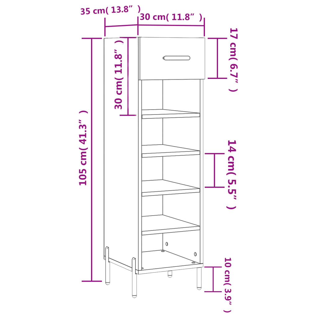 vidaXL Shoe Cabinet Black 30x35x105 cm Engineered Wood