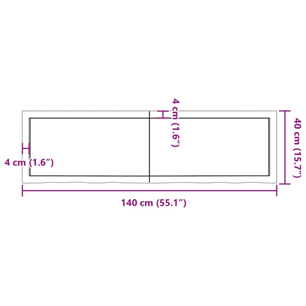 vidaXL Bathroom Countertop 140x40x(2-4) cm Untreated Solid Wood