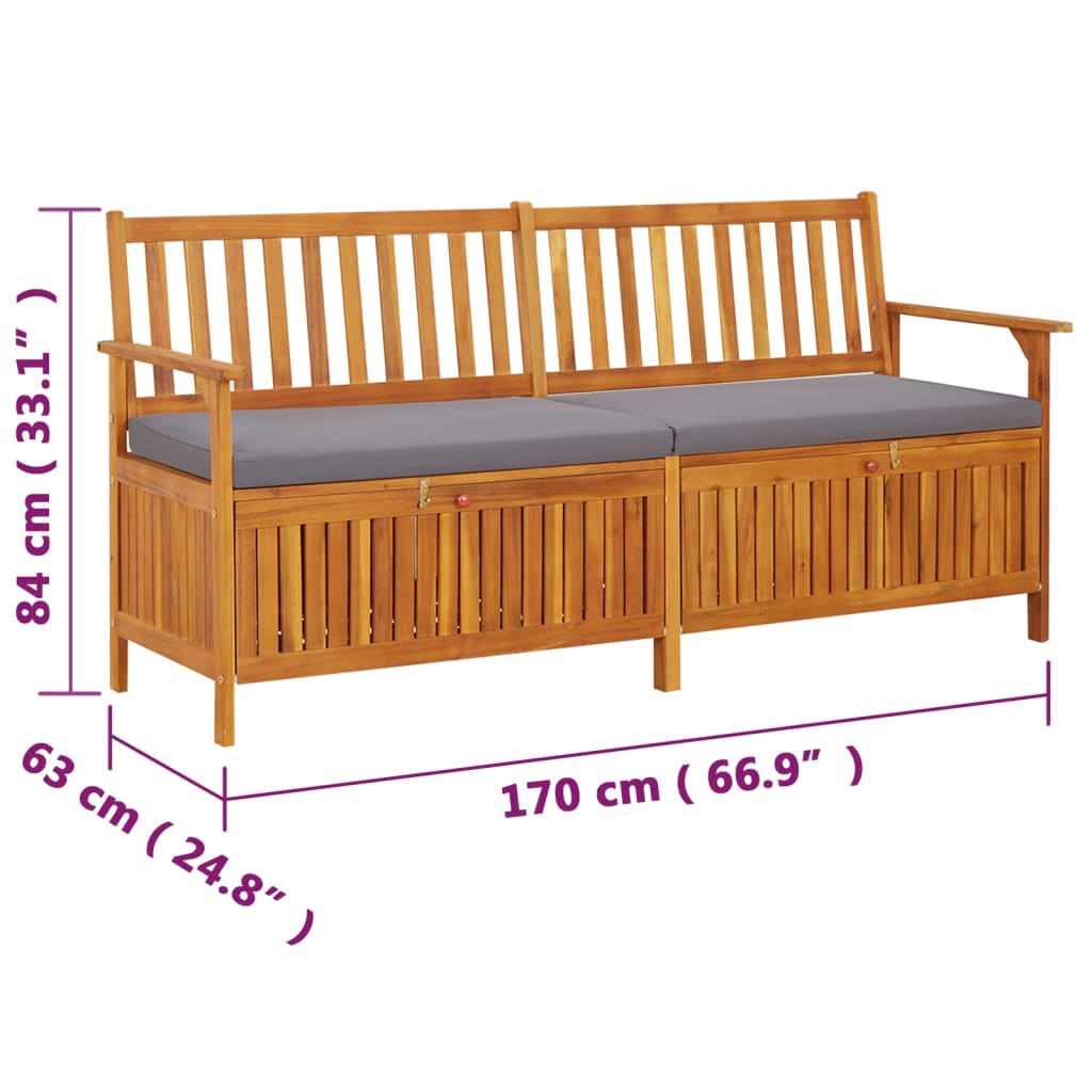 vidaXL Storage Bench with Cushion 170 cm Solid Wood Acacia