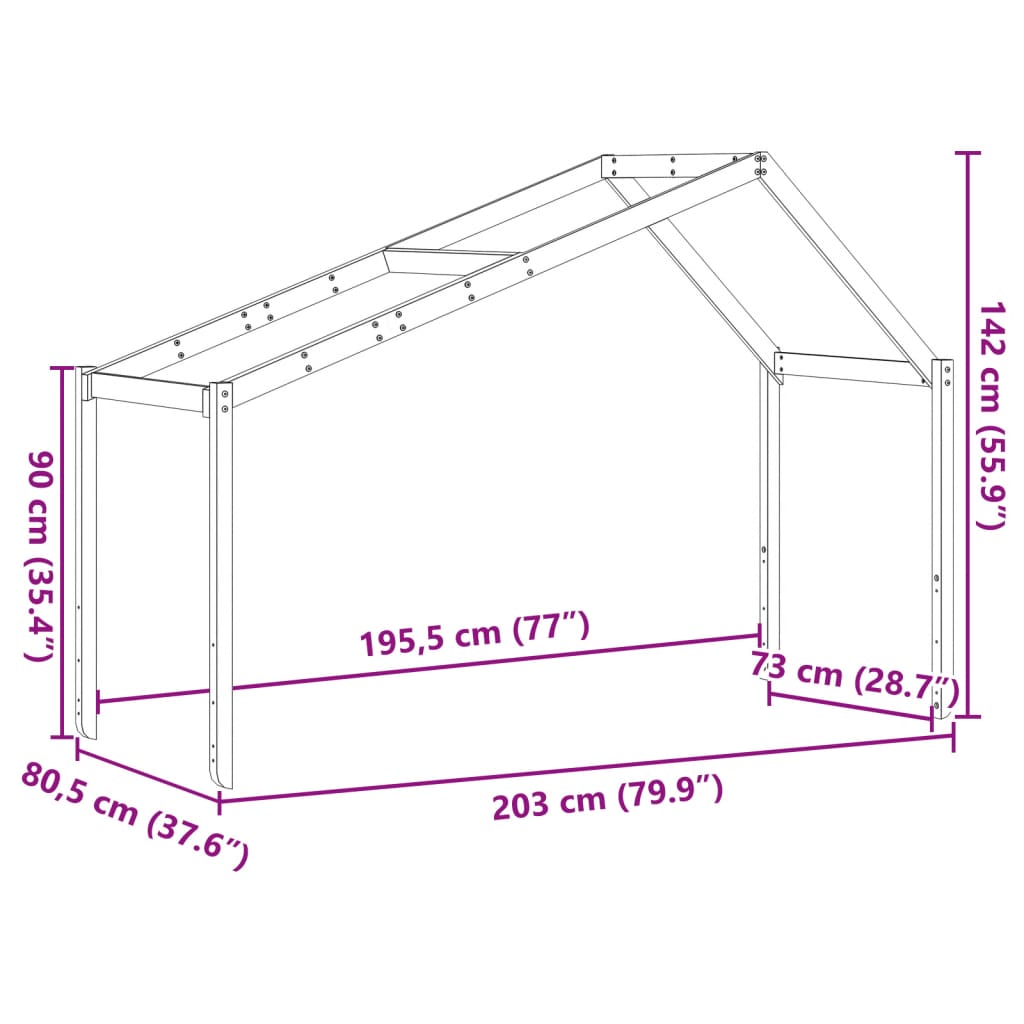 vidaXL Kids' Bed Roof White 203x80.5x142 cm Solid Wood Pine