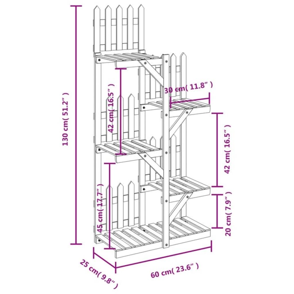 vidaXL Flower Stand 60x25x130 cm Solid Wood Fir