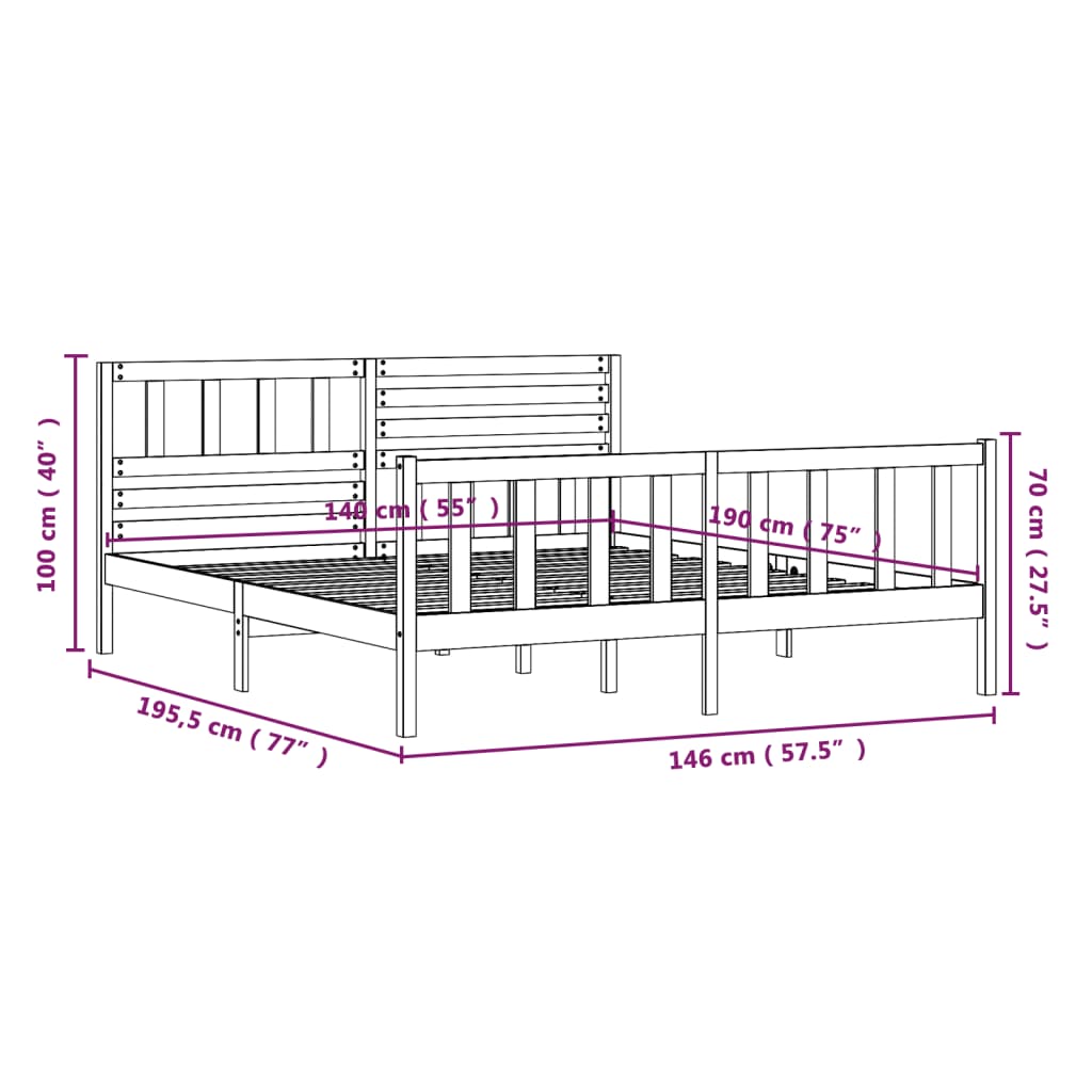 vidaXL Bed Frame without Mattress Solid Wood 140x190 cm (810062+814144)