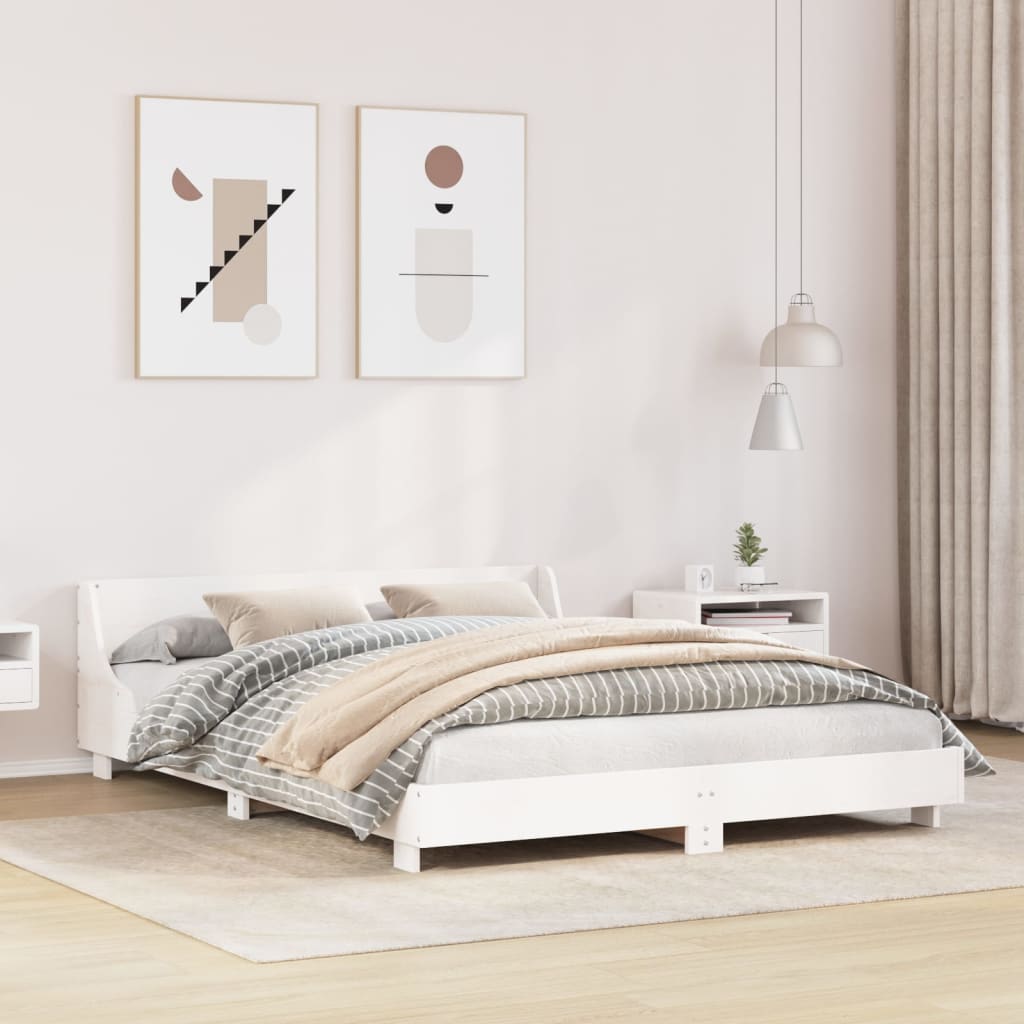 vidaXL Bed Frame without Mattress White 150x200 cm King Size Solid Wood Pine