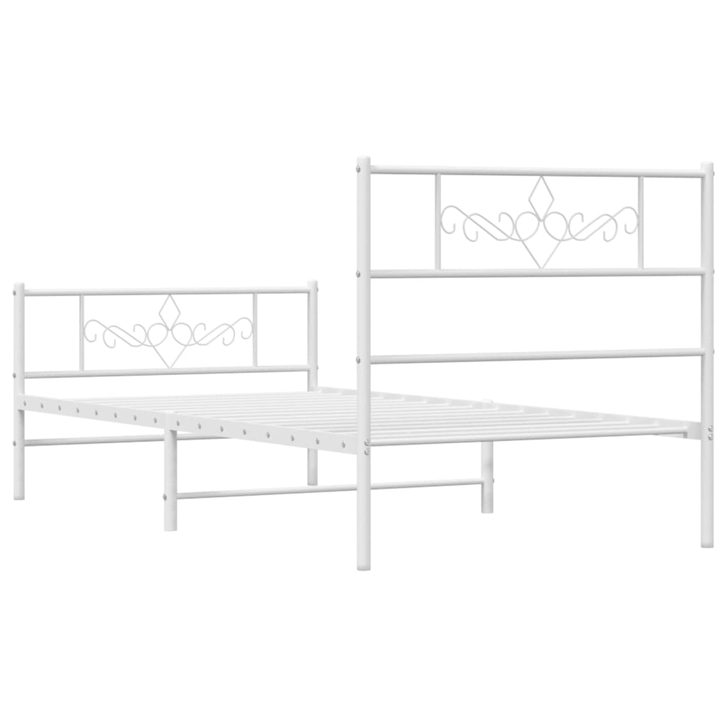 vidaXL Metal Bed Frame without Mattress with Footboard White 100x190 cm