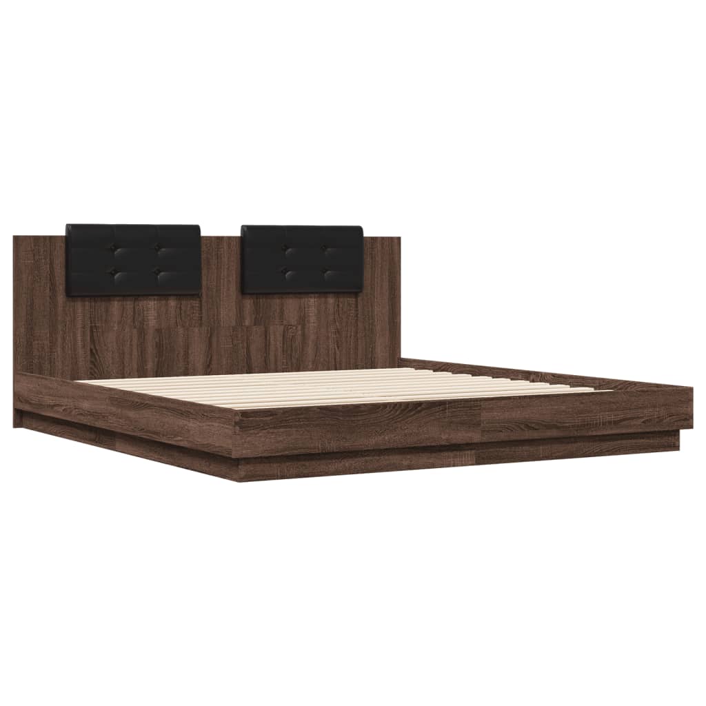 vidaXL Bed Frame with LED without Mattress Brown Oak 200x200 cm