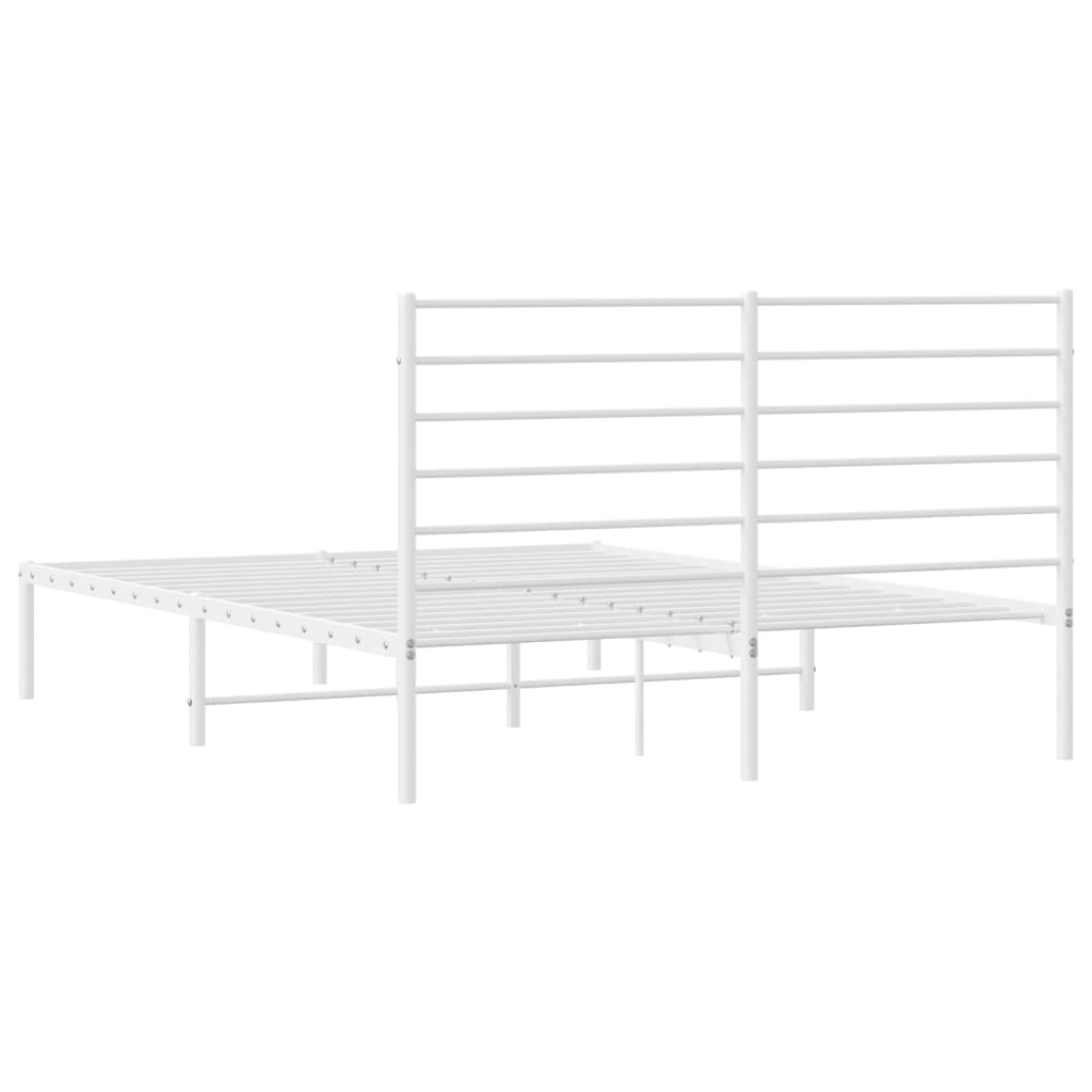 vidaXL Metal Bed Frame without Mattress with Headboard White 140x190 cm