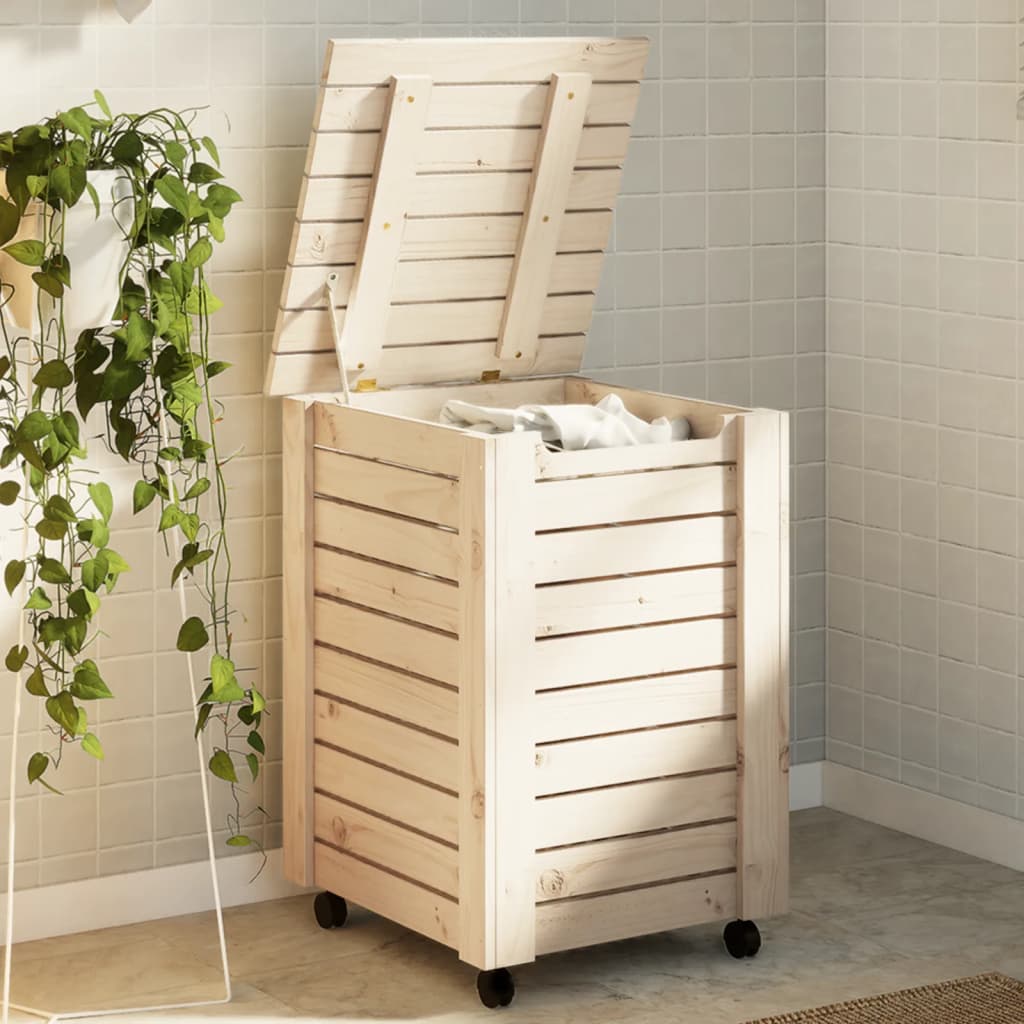 vidaXL Laundry Basket with Wheels RANA 45x45x64 cm Solid Wood Pine