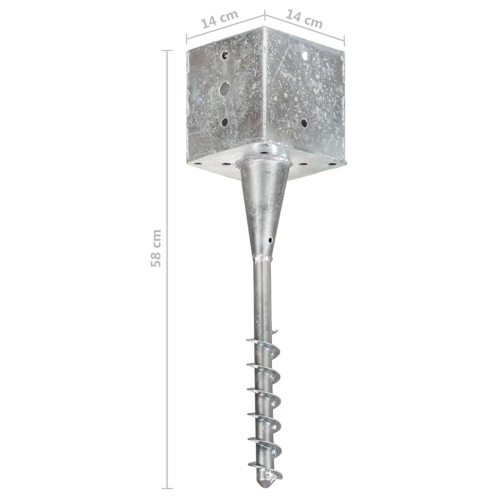 vidaXL Ground Spikes 2 pcs Silver 14x14x58 cm Galvanised Steel