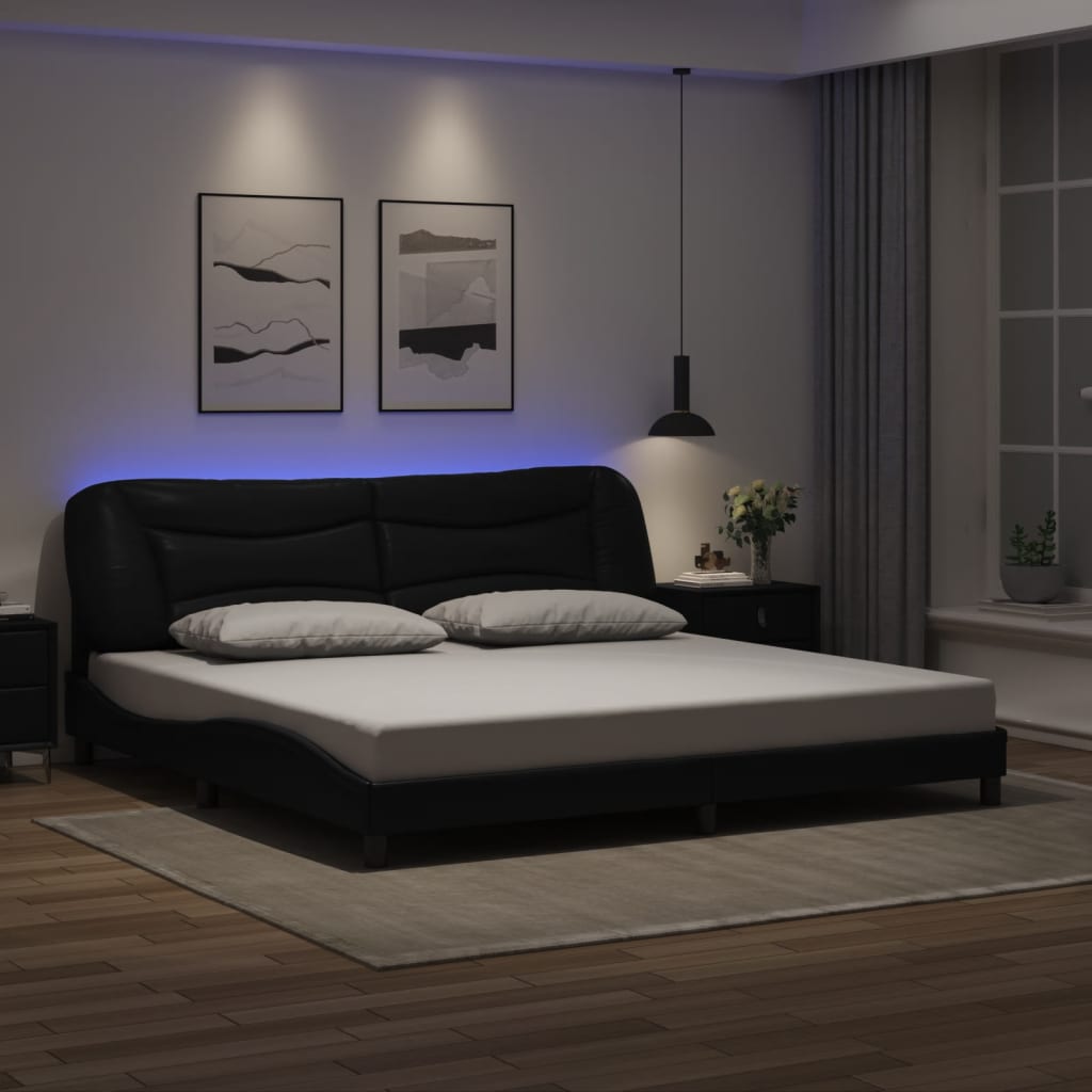 vidaXL Bed Frame with LED without Mattress Black 200x200 cm