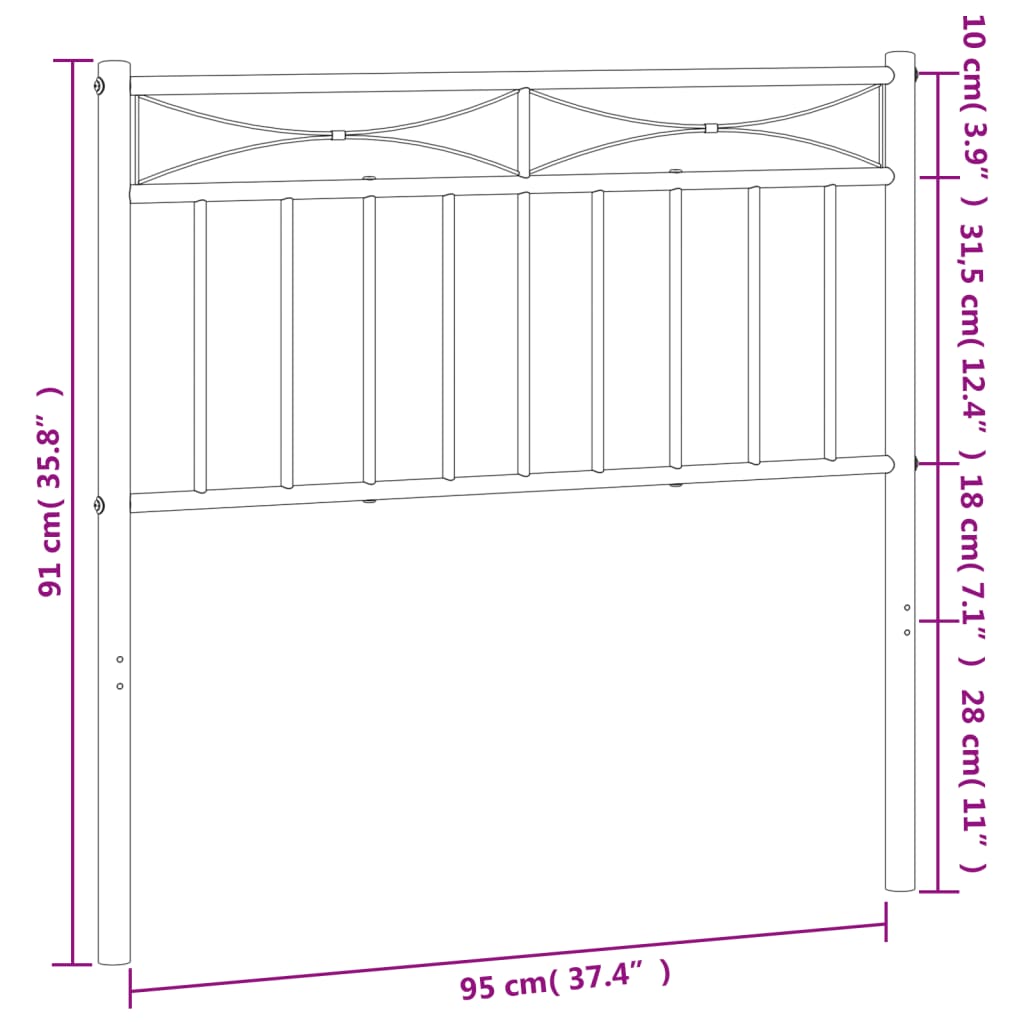 vidaXL Metal Headboard Black 90 cm