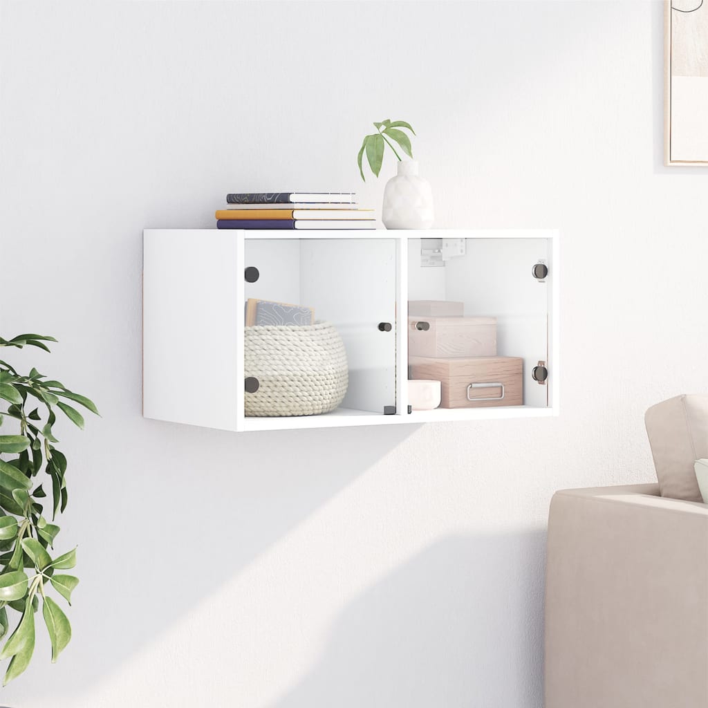 vidaXL Wall Cabinet with Glass Doors White 68.5x37x35 cm