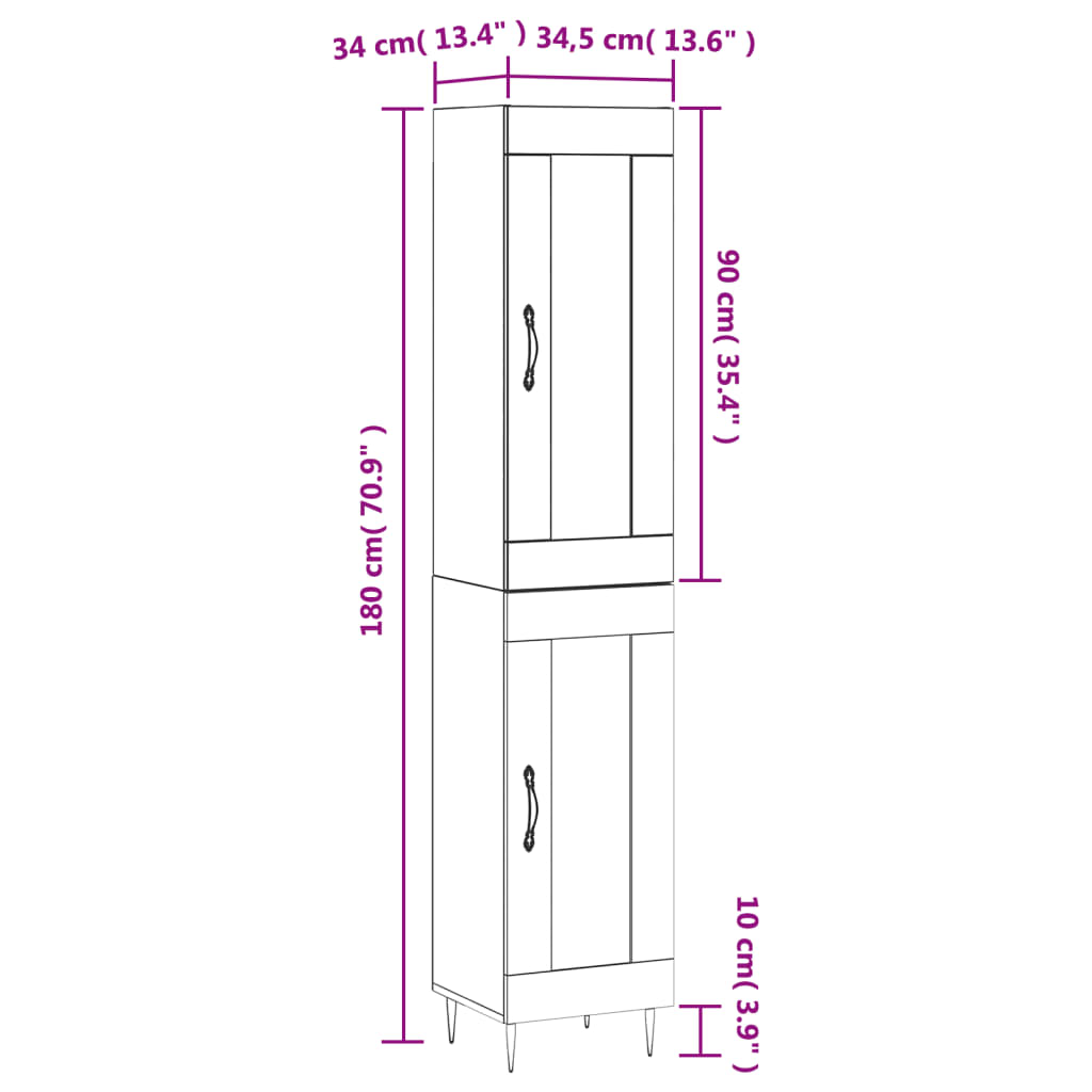 vidaXL Highboard Grey Sonoma 34.5x34x180 cm Engineered Wood