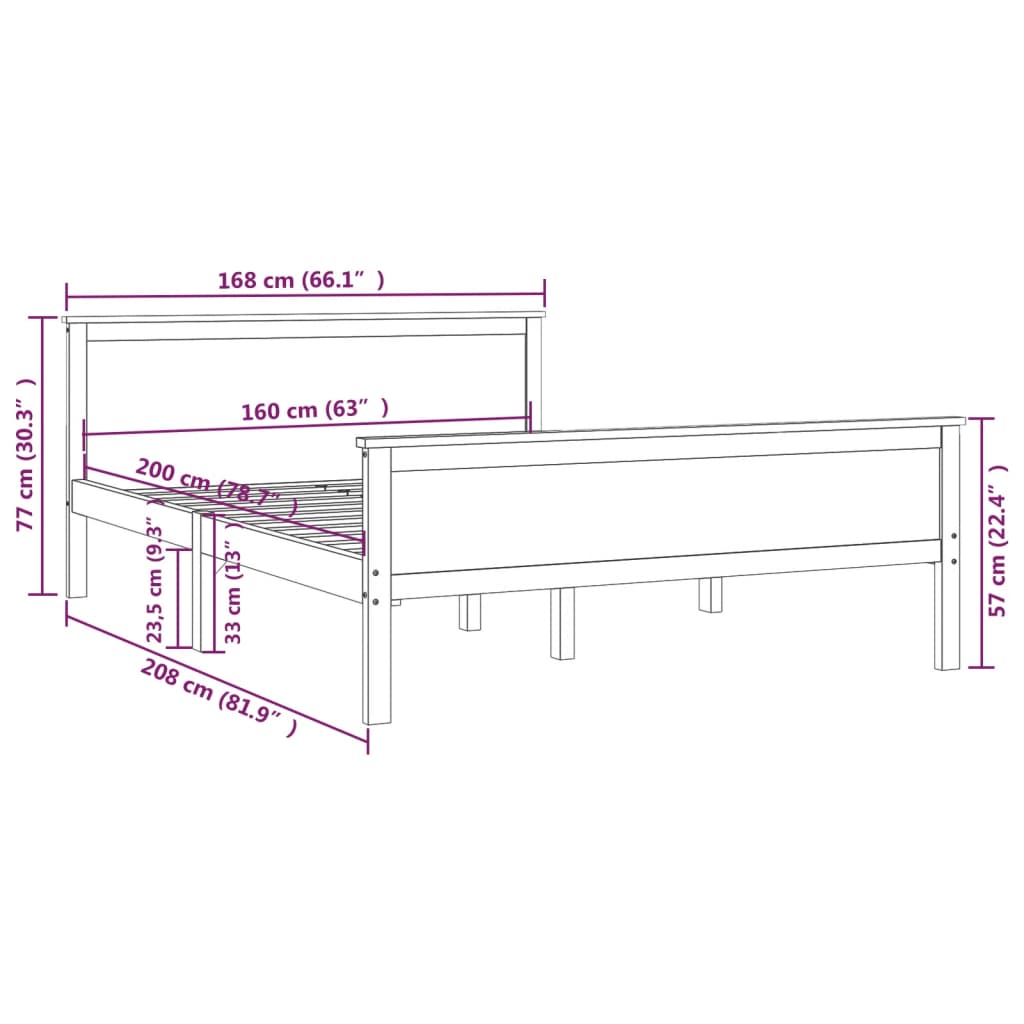 vidaXL Bed Frame without Mattress Solid Wood Pine 160x200 cm