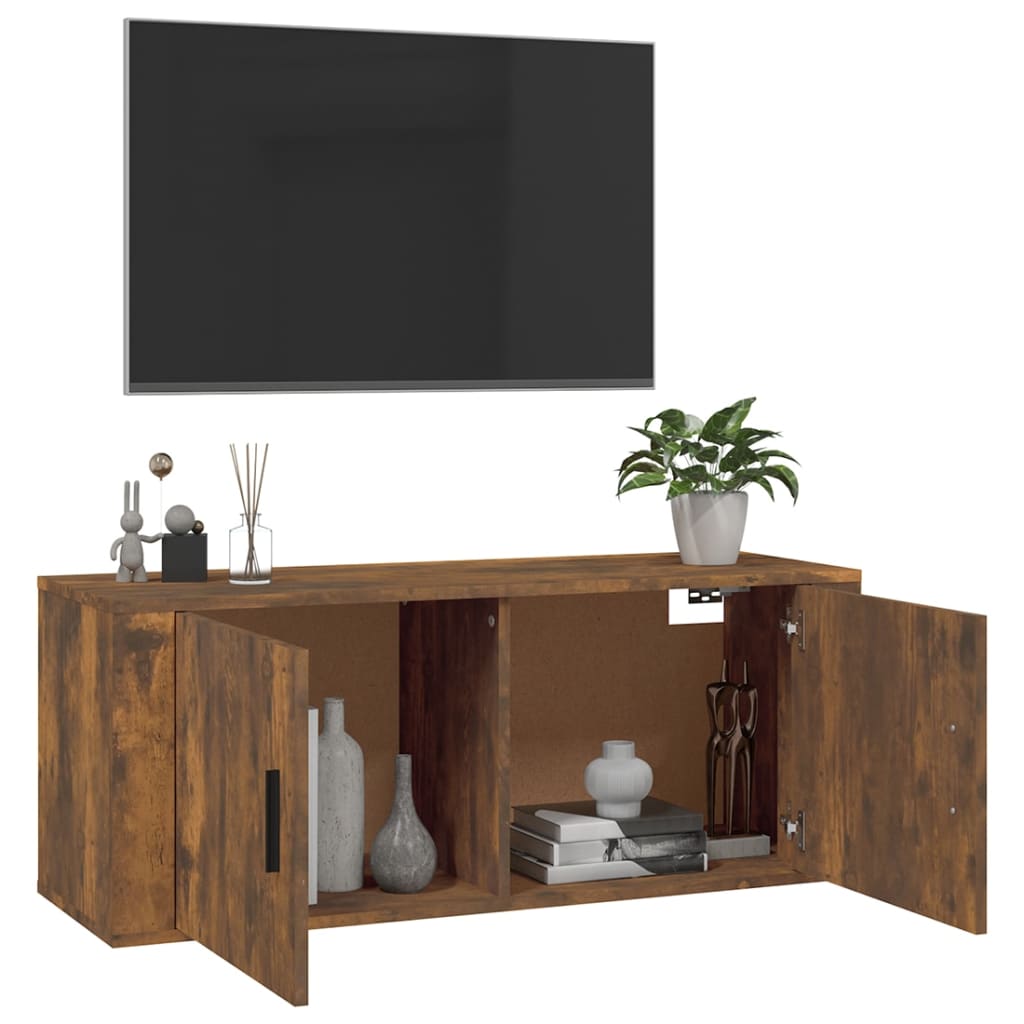 vidaXL Wall Mounted TV Cabinet Smoked Oak 100x34.5x40 cm