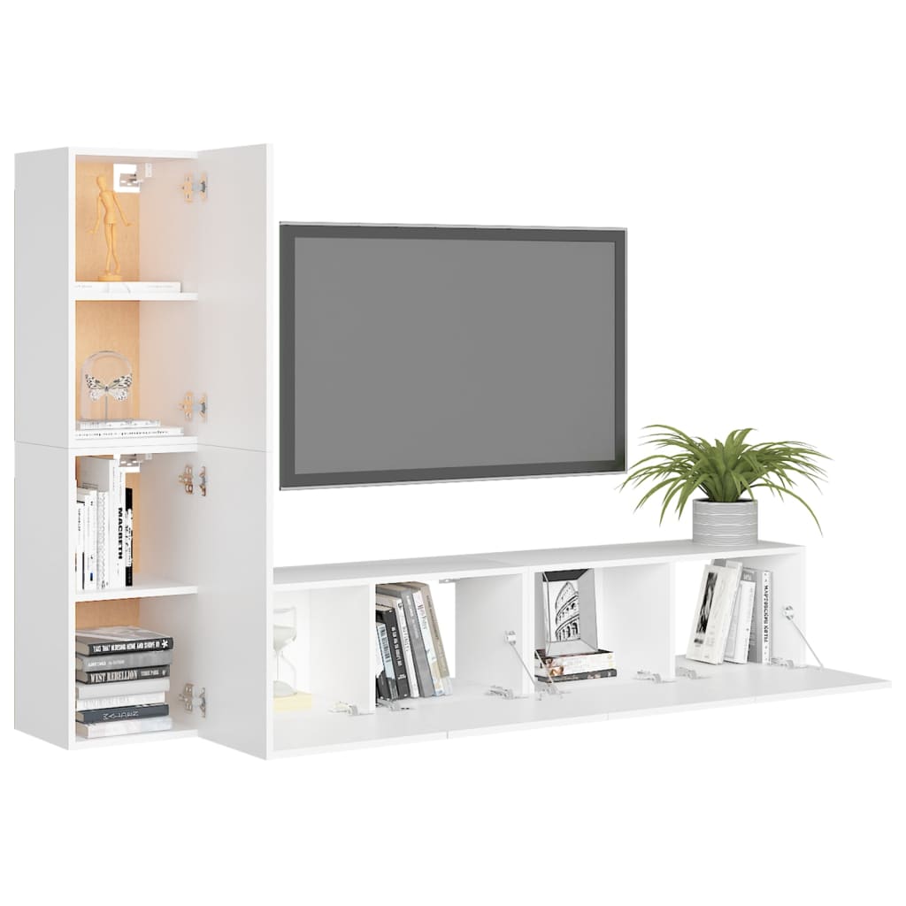 vidaXL 4 Piece TV Cabinet Set White Engineered Wood