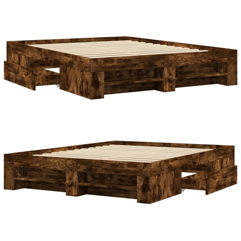 vidaXL Bed Frame without Mattress Smoked Oak 160x200 cm Engineered Wood