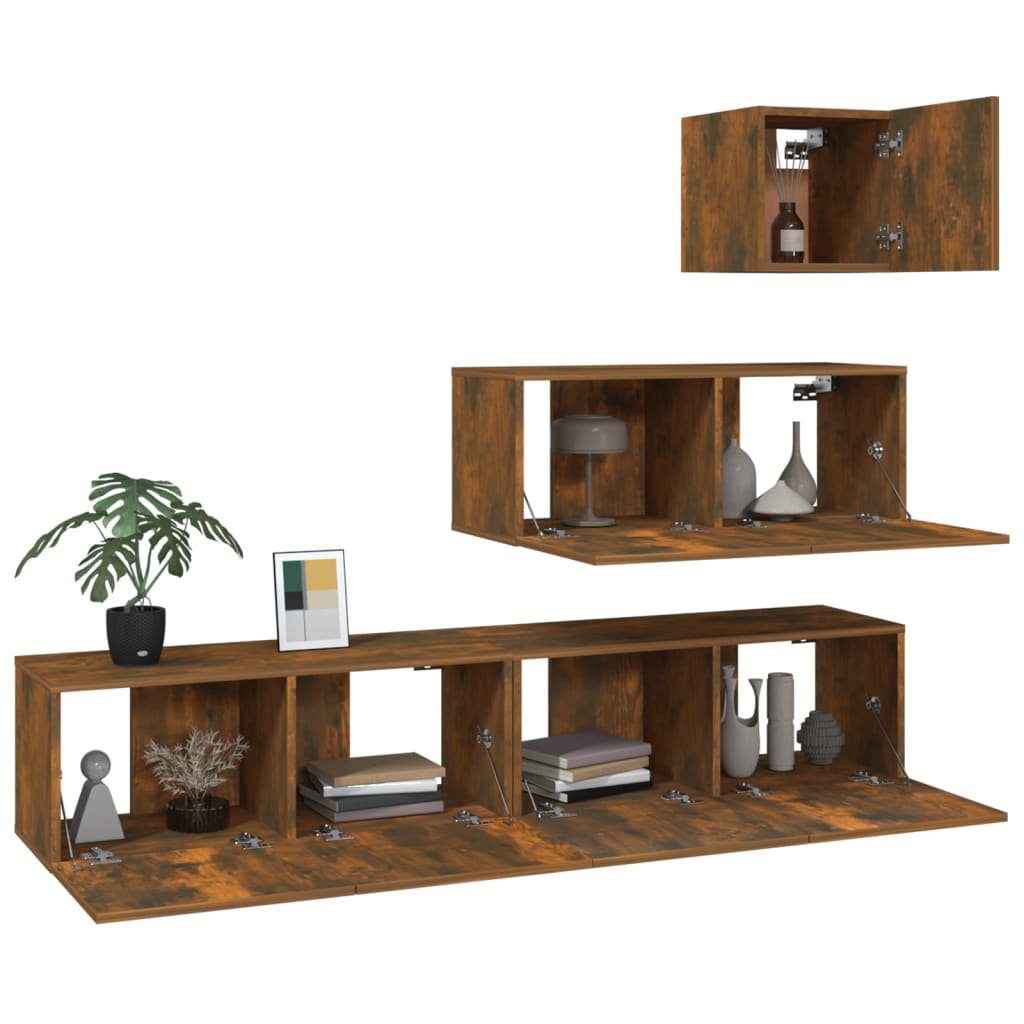 vidaXL 4 Piece TV Cabinet Set Smoked Oak Engineered Wood