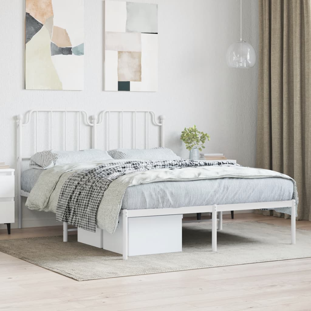 vidaXL Metal Bed Frame without Mattress with Headboard White 140x200 cm