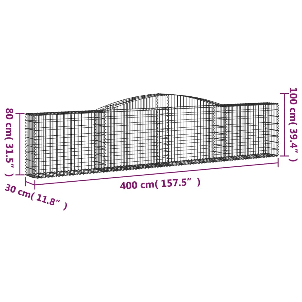 vidaXL Arched Gabion Baskets 5 pcs 400x30x80/100 cm Galvanised Iron