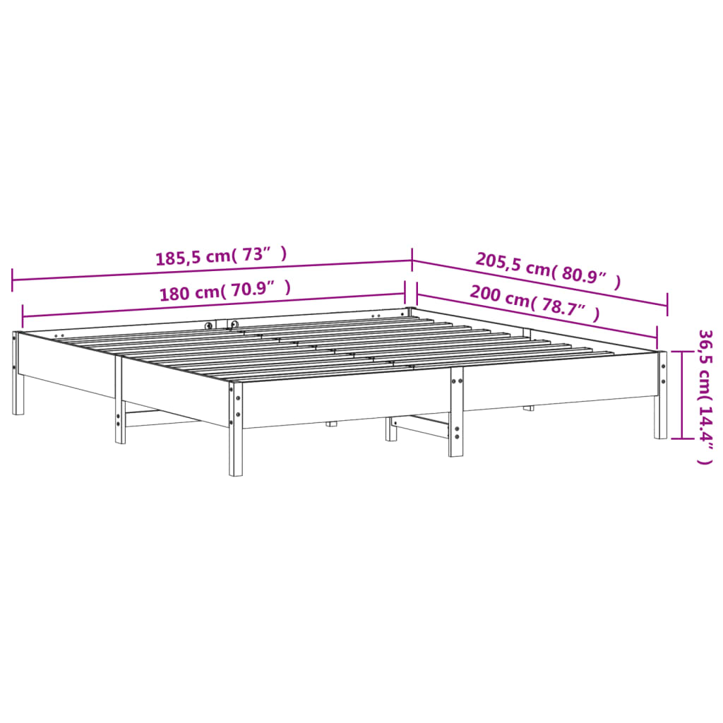 vidaXL Bed Frame without Mattress White 180x200 cm Super King Solid Wood Pine