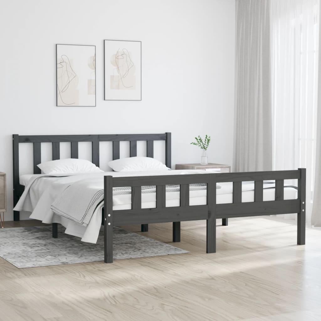 vidaXL Bed Frame without Mattress Grey Solid Wood 140x190 cm