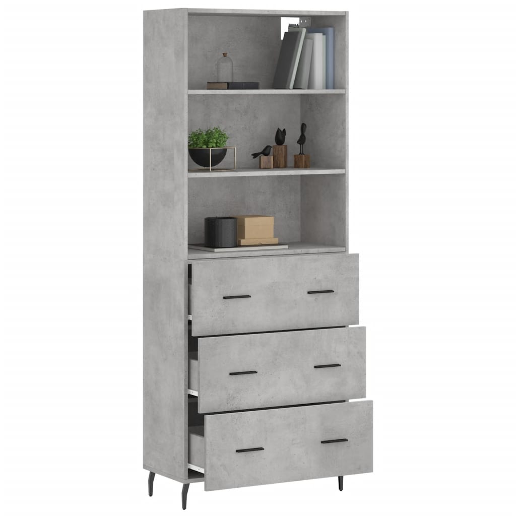 vidaXL Highboard Concrete Grey 69.5x34x180 cm Engineered Wood