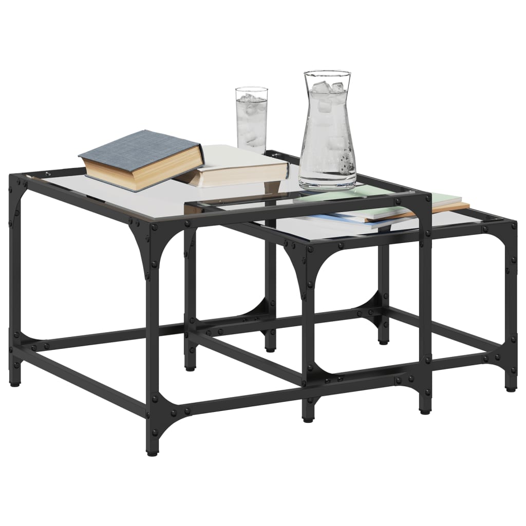 vidaXL Nesting Coffee Tables 2 pcs with Transparent Glass Top Steel