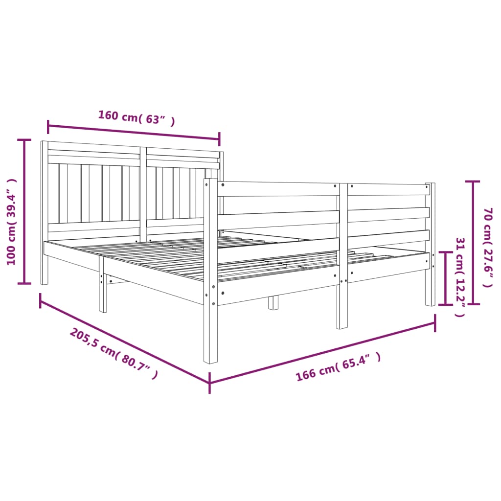 vidaXL Bed Frame without Mattress White Solid Wood 160x200 cm (810441+814105)