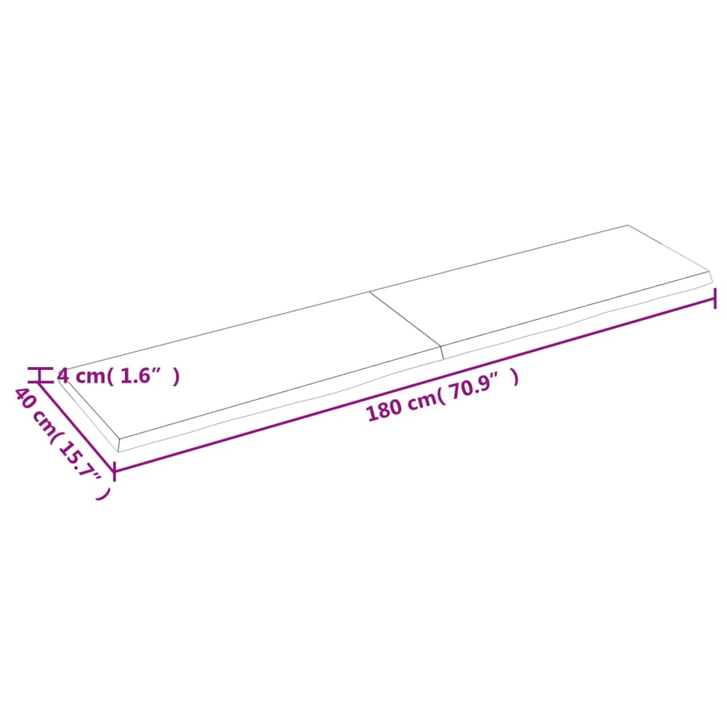 vidaXL Table Top Dark Brown 180x40x(2-4) cm Treated Solid Wood Oak