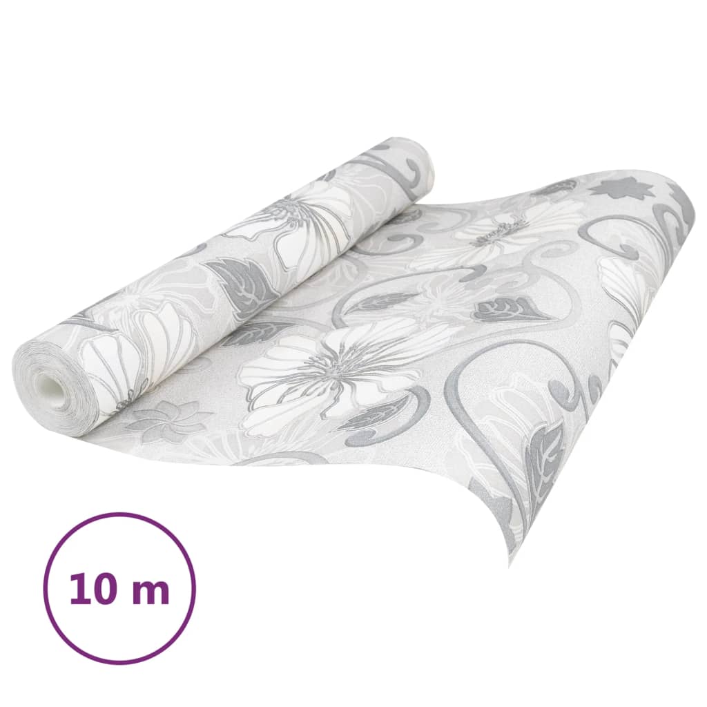 vidaXL Wallpaper 3D Flower Pattern Grey 10x0.53 m Non-woven