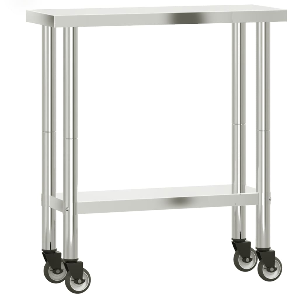 vidaXL Kitchen Work Table with Wheels 82.5x30x85 cm Stainless Steel