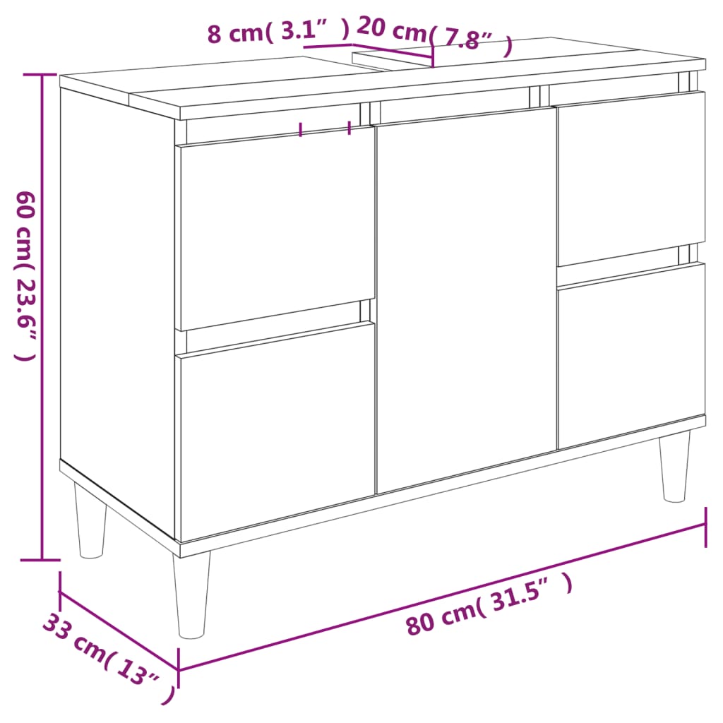 vidaXL Sink Cabinet Black 80x33x60 cm Engineered Wood