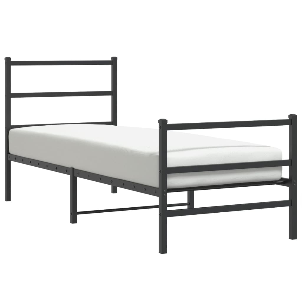 vidaXL Metal Bed Frame without Mattress with Footboard Black 75x190 cm Small Single