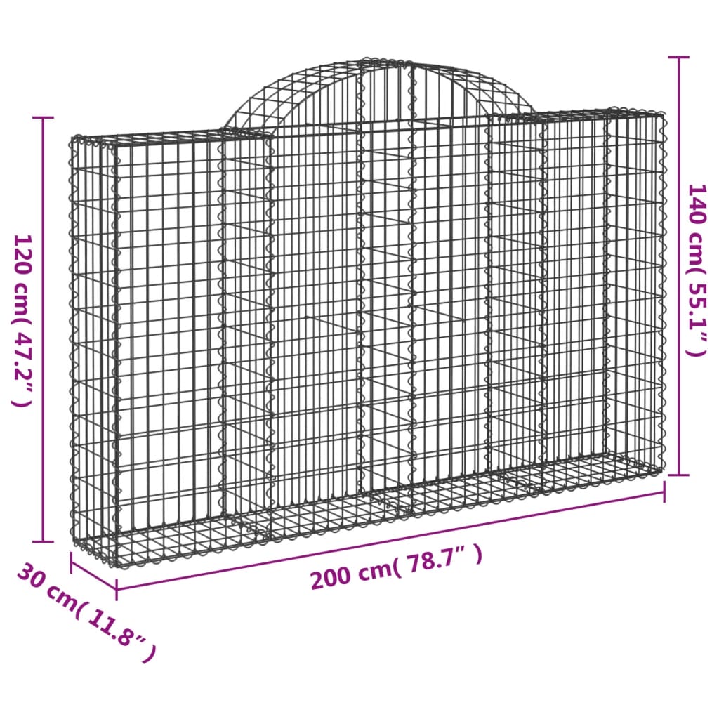 vidaXL Arched Gabion Baskets 25 pcs 200x30x120/140 cm Galvanised Iron