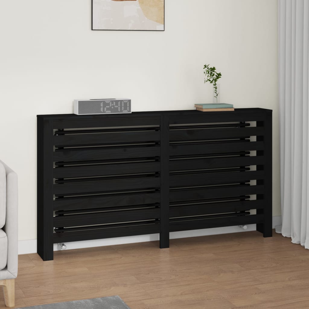 vidaXL Radiator Cover Black 153x19x84 cm Solid Wood Pine