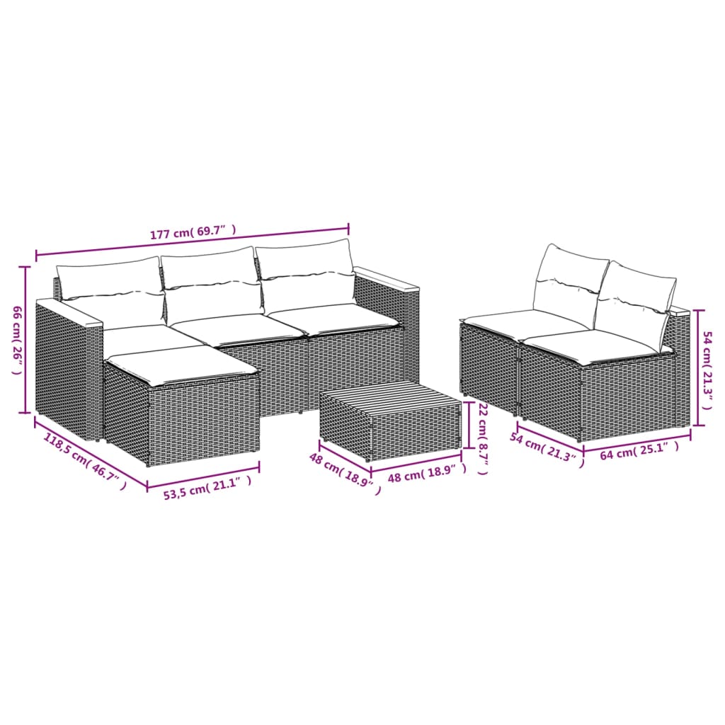 vidaXL 5 Piece Garden Sofa Set with Cushions Black Poly Rattan Acacia