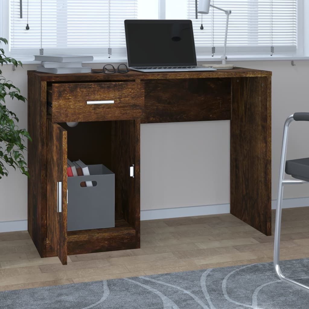 vidaXL Desk with Drawer&Cabinet Smoked Oak 100x40x73 cm Engineered Wood