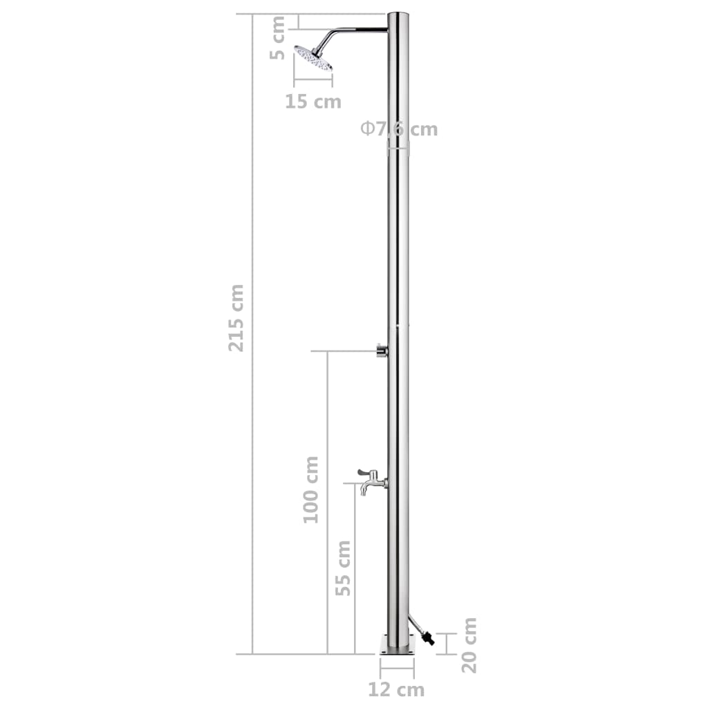 vidaXL Garden Shower with Brown Base 220 cm Stainless Steel