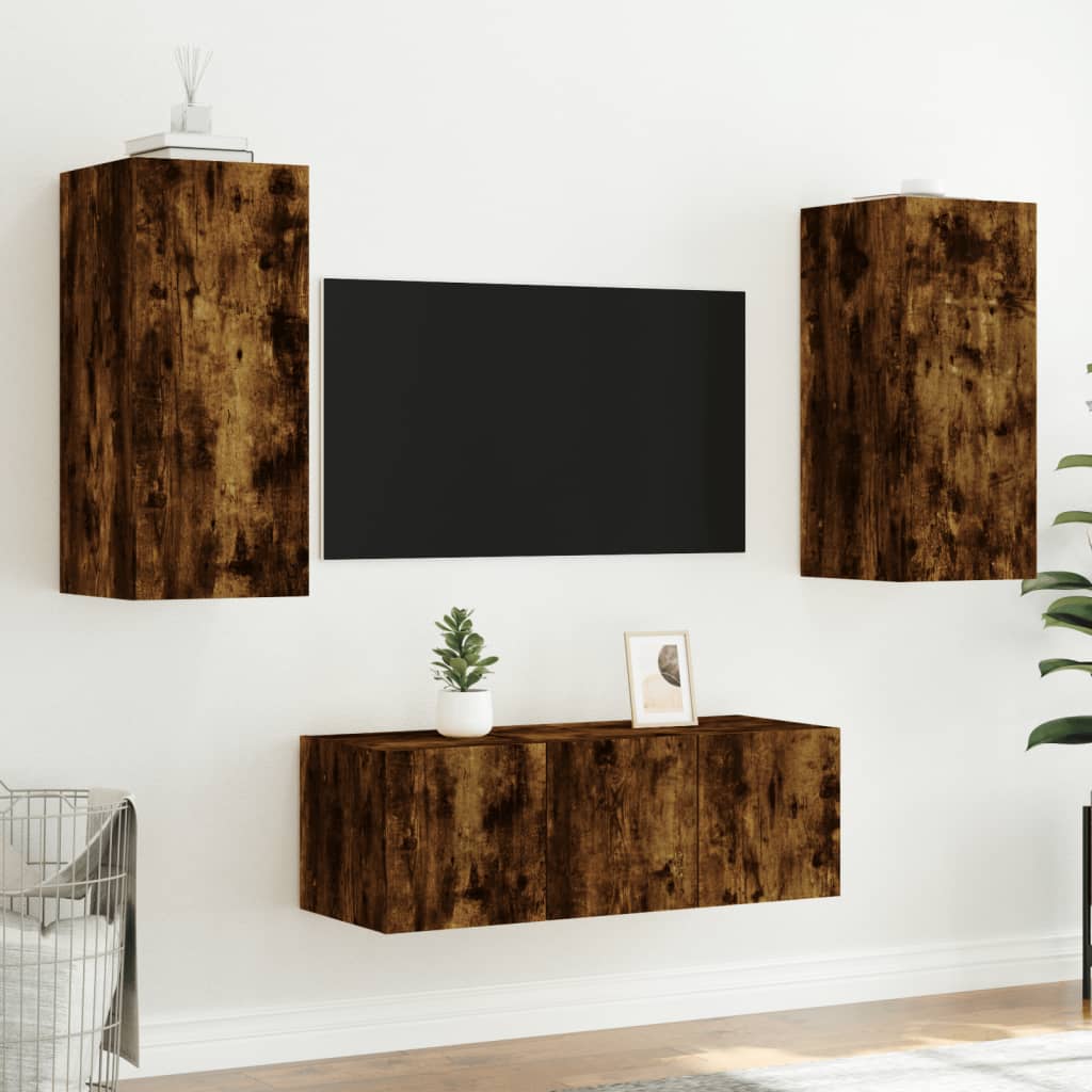 vidaXL 4 Piece TV Wall Units with LED Smoked Oak Engineered Wood