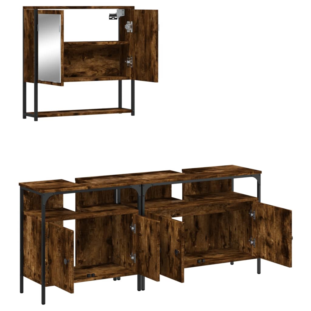 vidaXL 3 Piece Bathroom Furniture Set Smoked Oak Engineered Wood