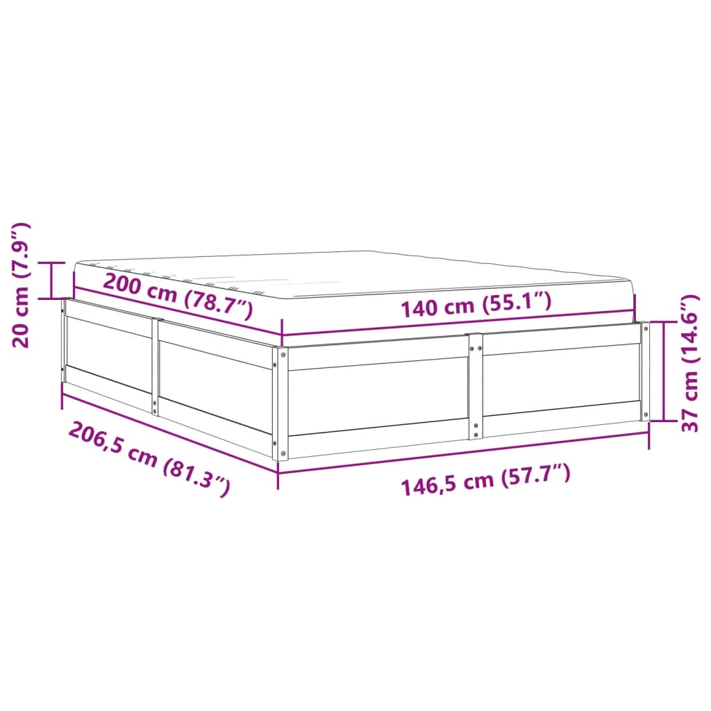 vidaXL Bed with Mattress White 140x200 cm Solid Wood Pine