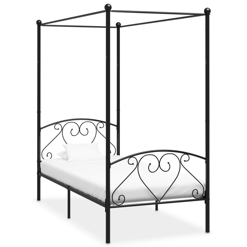 vidaXL Canopy Bed Frame without Mattress Black Metal 100x200 cm