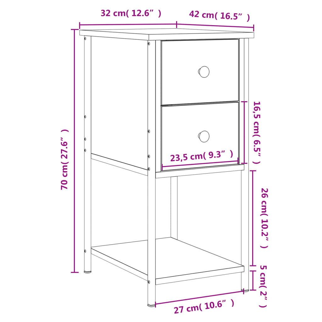 vidaXL Bedside Cabinets 2 pcs Sonoma Oak 32x42x70 cm Engineered Wood