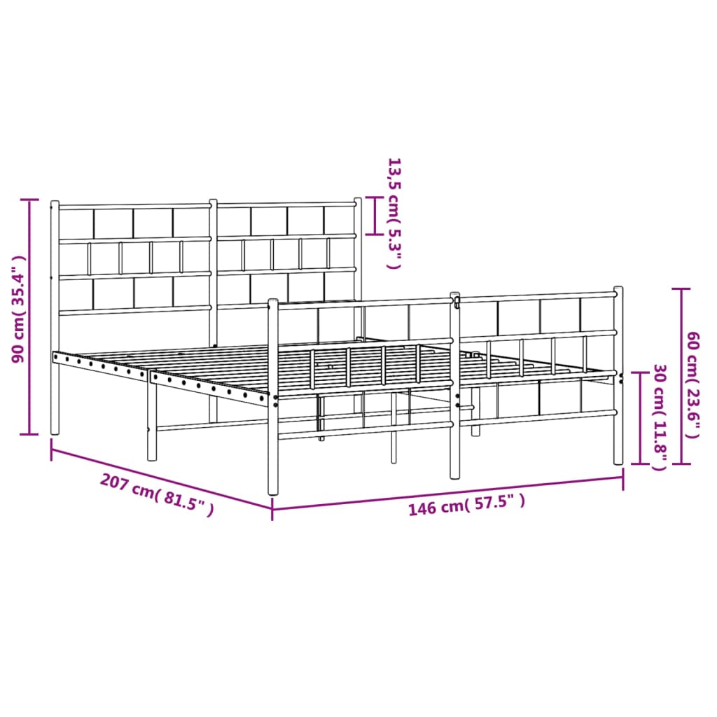 vidaXL Metal Bed Frame without Mattress with Footboard White 140x200 cm